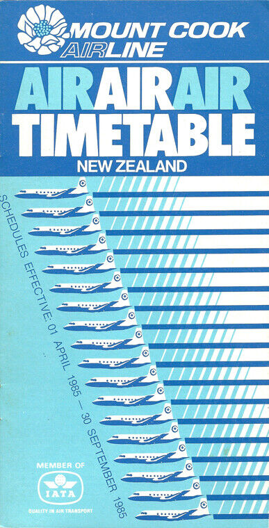 Mount Cook Airlines system timetable 4/1/85 [3071]