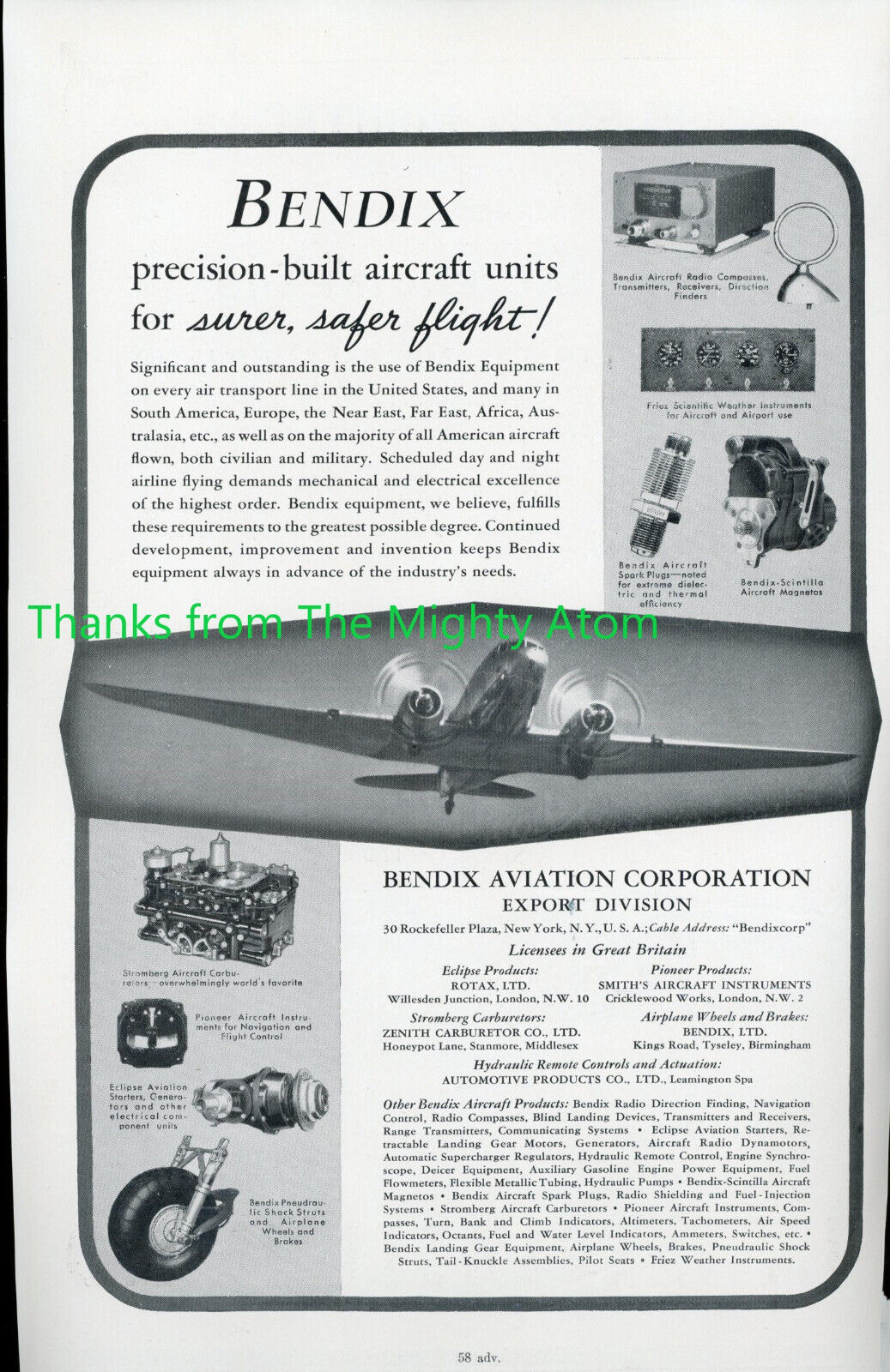 WW2 1940 BENDIX AERO ACCESSORIES RFD DINGHIES PARACHUTES Ads FROM JANES AIRCRAFT