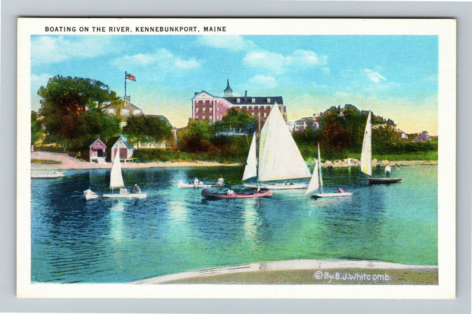 Kennebunkport ME-Maine, Boating On The River Vintage Souvenir Postcard