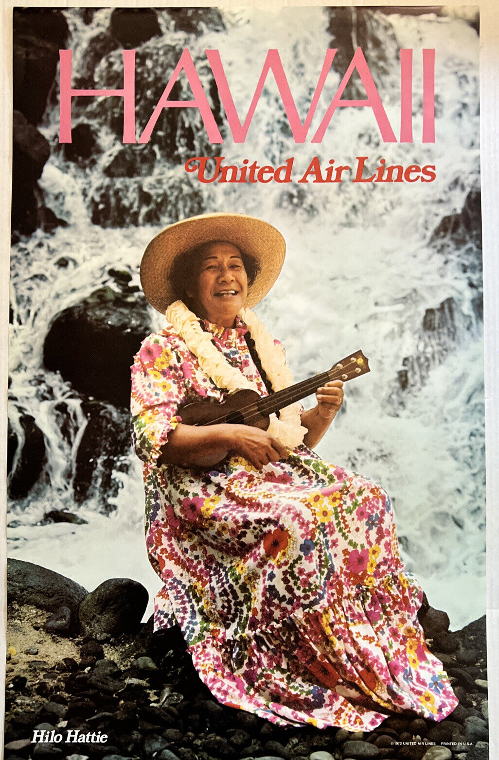 Vintage 1972 Hawaii United Airlines Promotional Travel Poster Mint Hilo Hattie