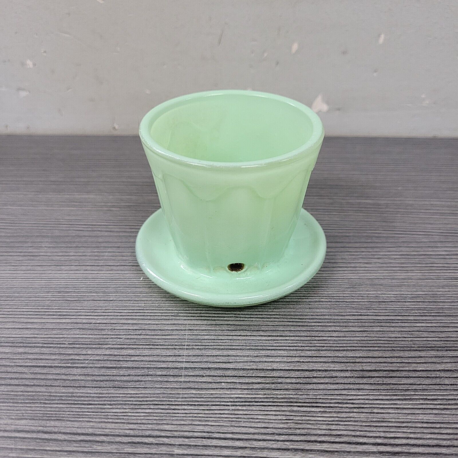 Fired On Glass Jadeite Mini 2” Flower Pot Antique/Vintage 1930’s DEPRESSION