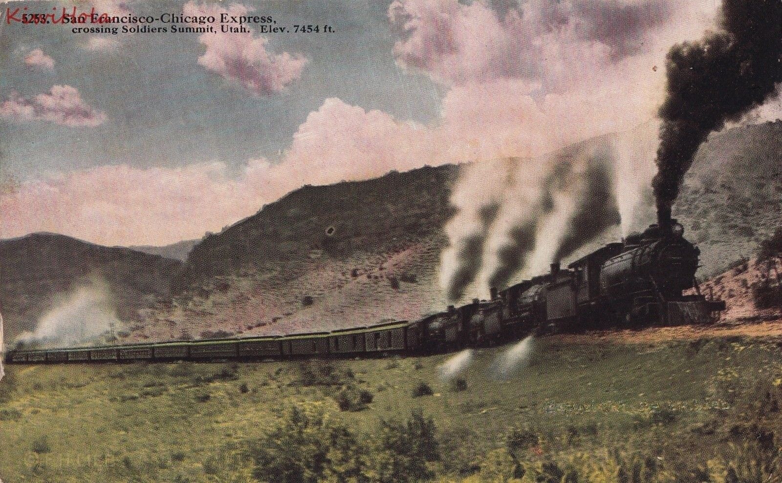 Postcard Railroad San Francisco Chicago Express crossing Soldiers Summit Utah