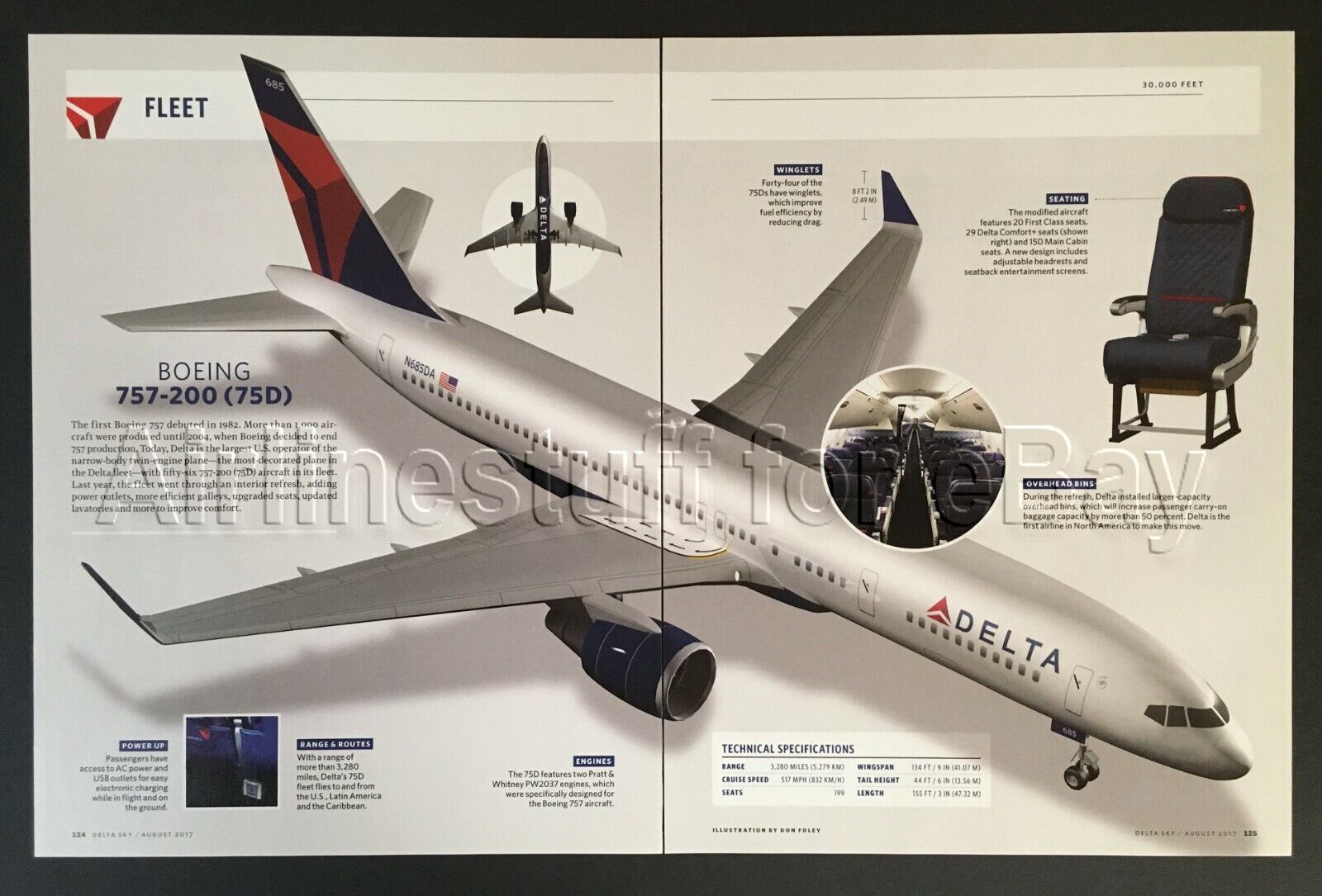 2017 DELTA AIR LINES Boeing 757-200 (75D) jet cutaway AD airlines airways advert
