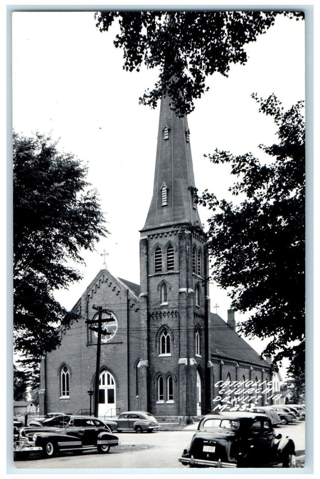 Dewitt Iowa IA RPPC Photo Postcard Catholic Church View c1950\'s Vintage