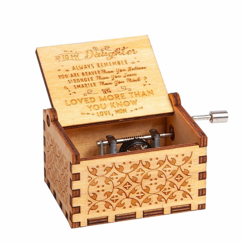 Wooden Music Box Mom Dad To Daughter -You Are My Sunshine Engraved Toy Kids Gift