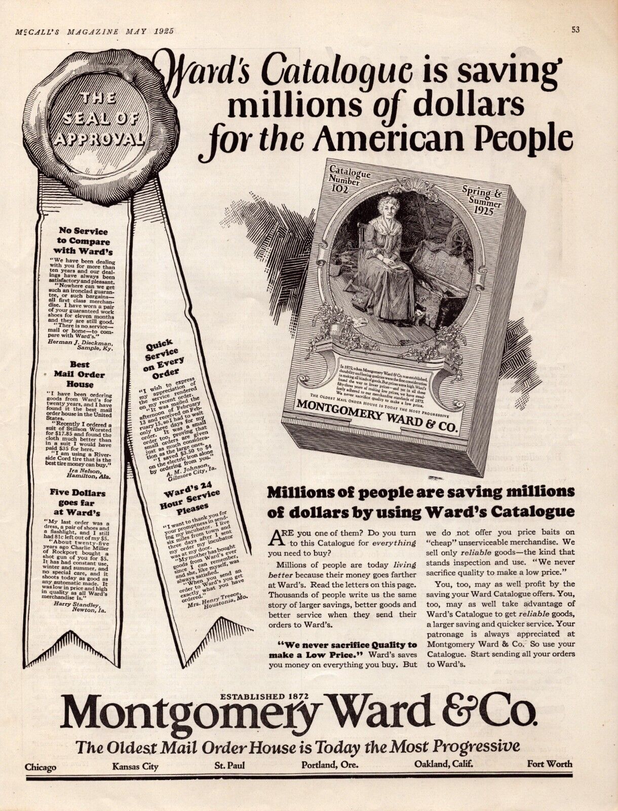 1925 Montgomery Ward Catalogue Saving Millions for Americans Vintage Print Ad