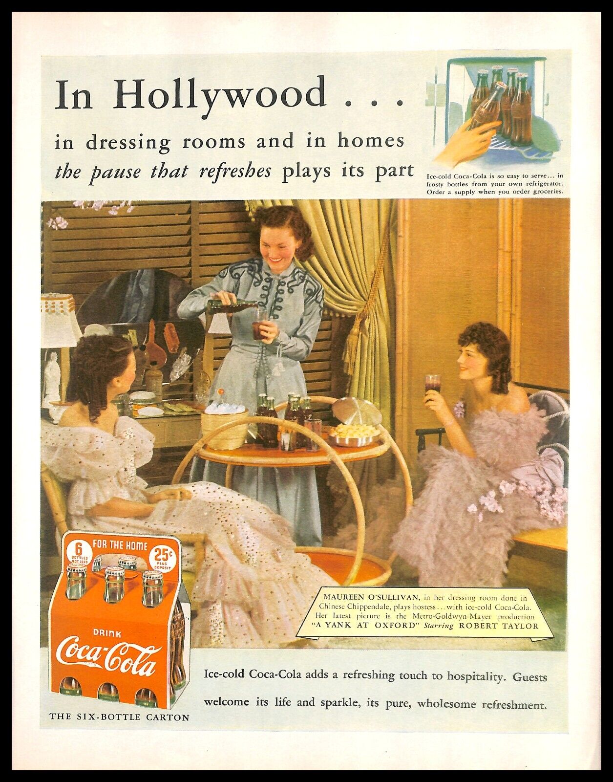 1938 Coca-Cola Vintage PRINT AD Maureen O'Sullivan Hollywood RARE in Color