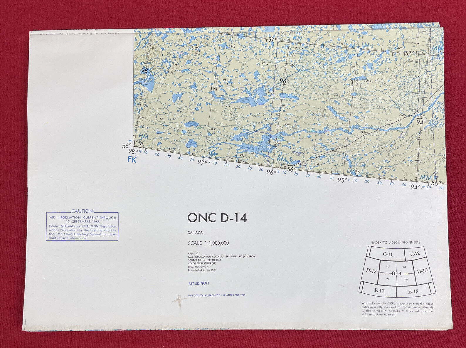 Vintage 1965 Aeronautical Chart Aerial Map,1st Edition, CANADA ONC D-14