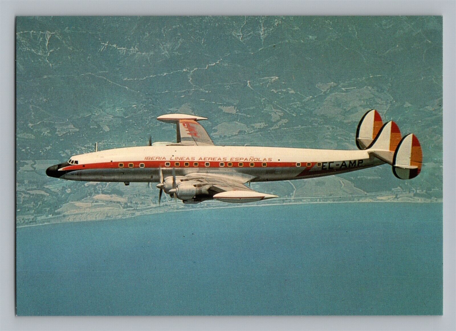 Aviation Airplane Postcard Iberia Lineas Airlines San Juan EC-AMP Lockheed Q2