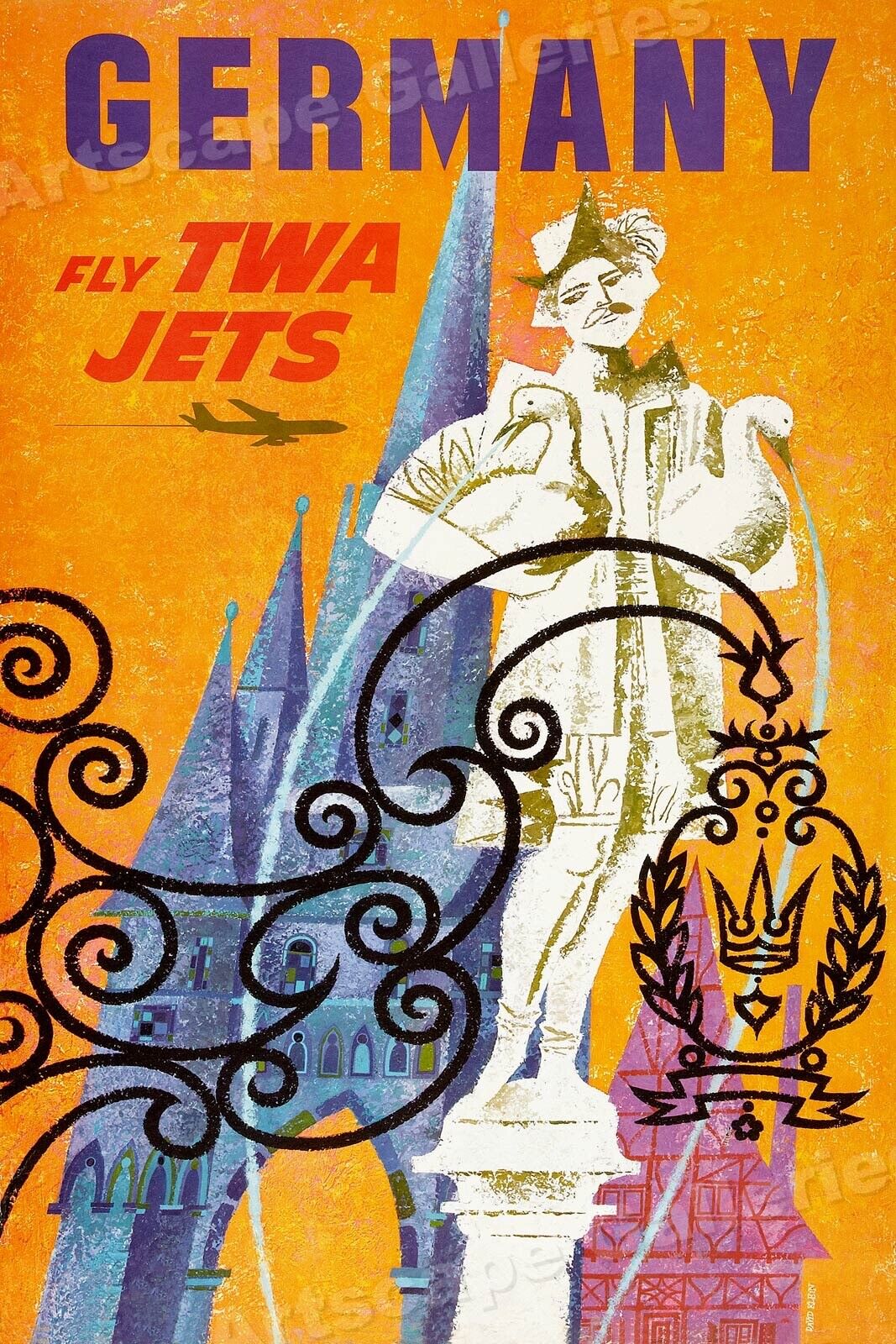 TWA See Germany 1968 Vintage Style Jet Travel Poster - 16x24