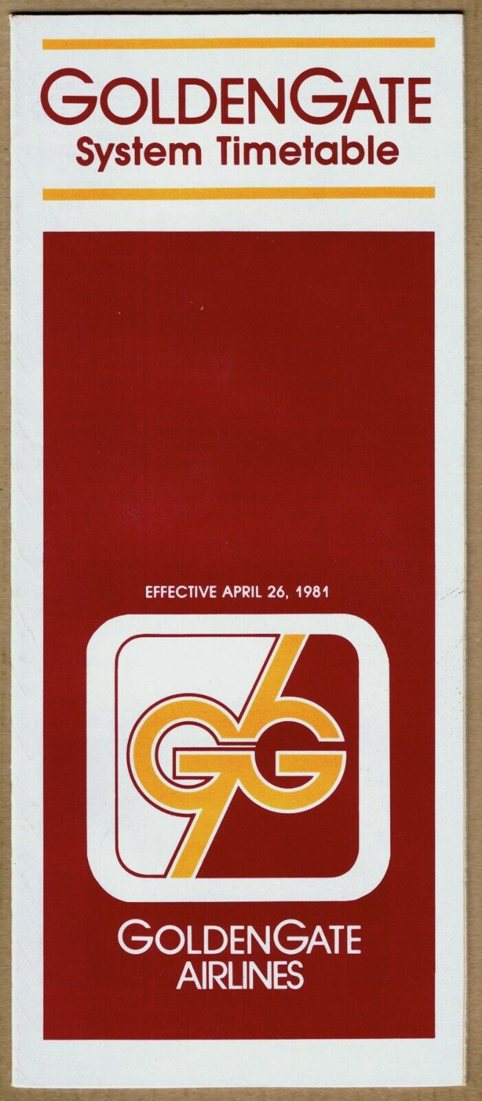 Golden Gate Airlines Timetable  April 26, 1981 =