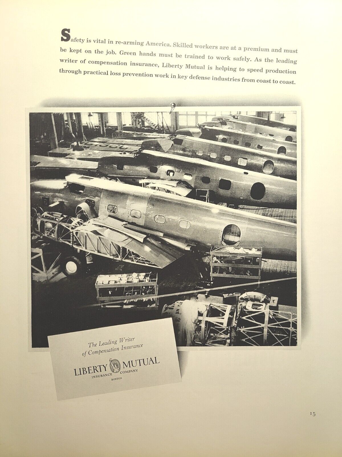 Liberty Mutual Insurance Co Aircraft Plant Risk Management Vintage Print Ad 1941