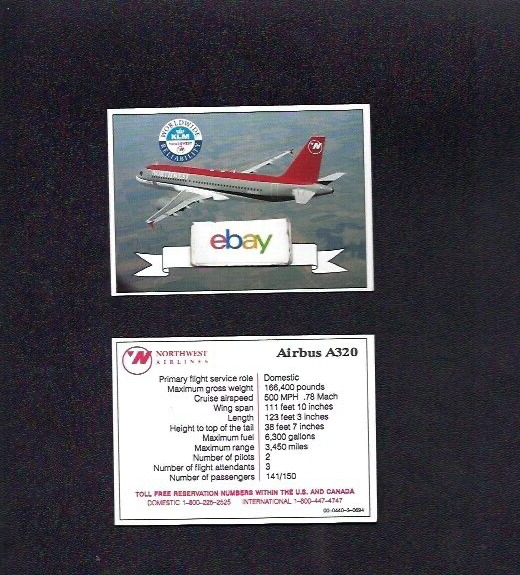 NORTHWEST AIRLINES AIRBUS A320 PILOT CARD COLLECTOR CARD 6/1994