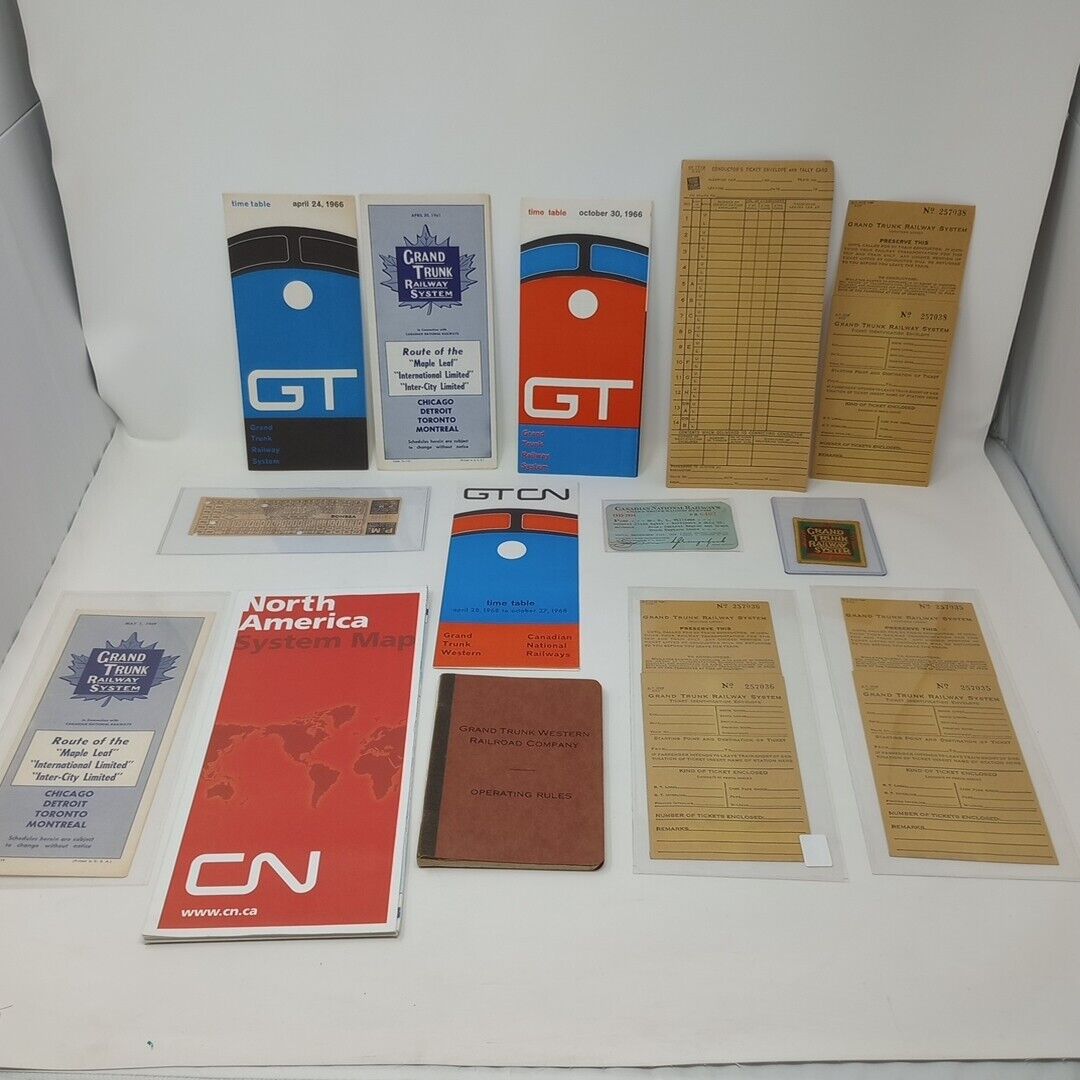 Lot Of Vintage Grand Trunk & Canadian National Railway Schedules & Documents