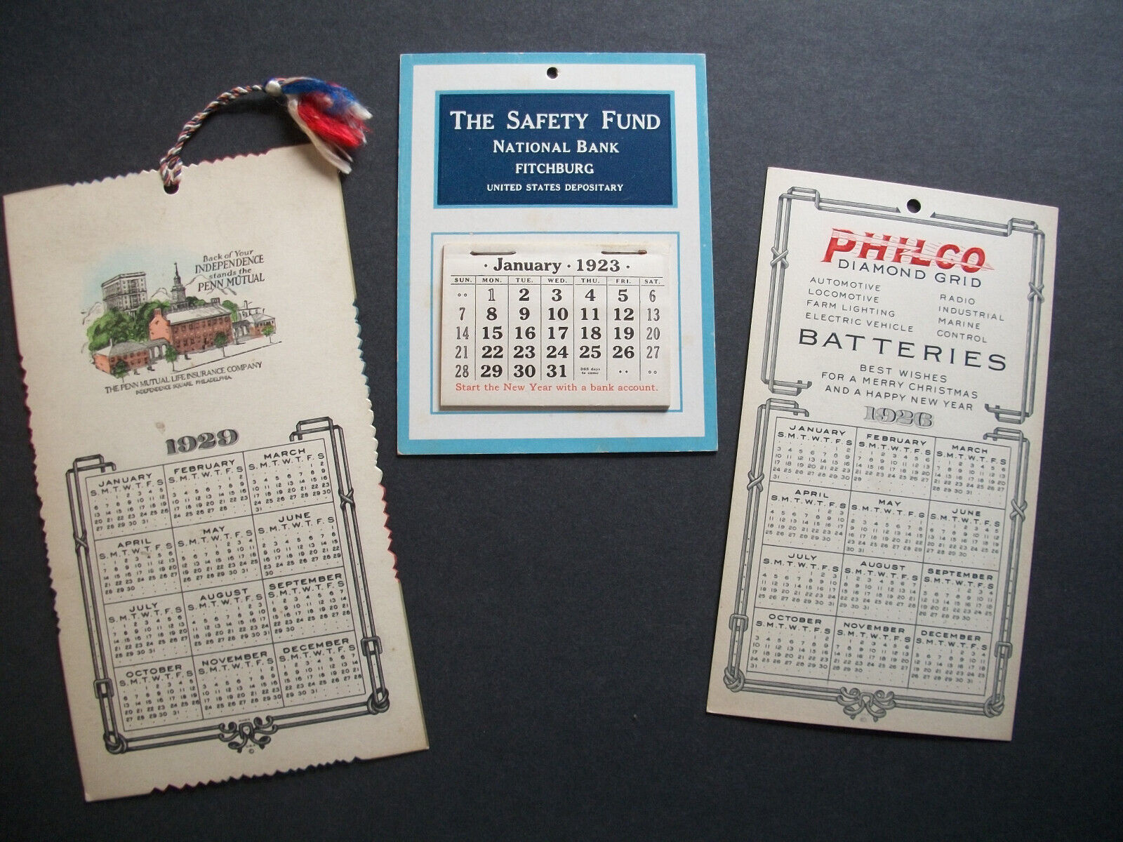 Vintage 20s Wall Calendar Lot 🌟 Auto Bank Insurance Card 1923 1926 1929