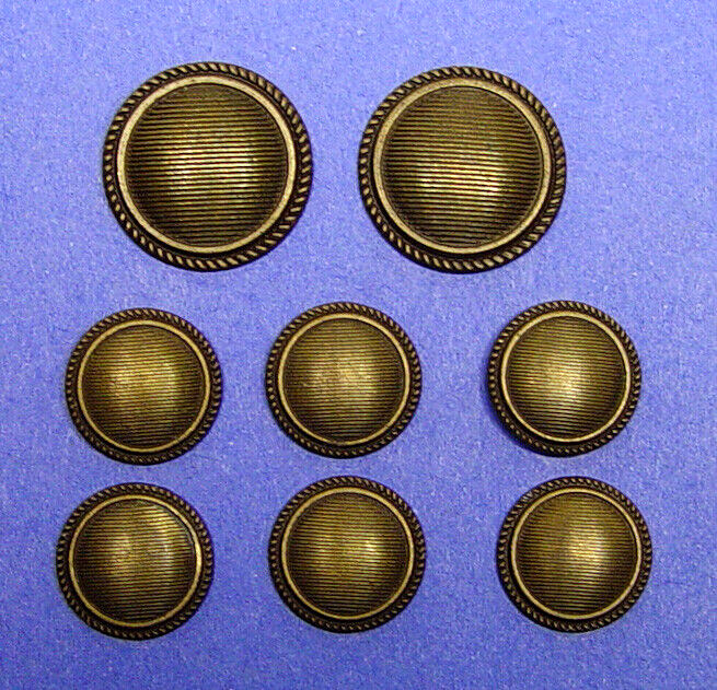 MAZZONI REPLCEMENT BUTTONS 8 Pieces DARK BRONZE TONE METAL, FAIR USED AGED COND