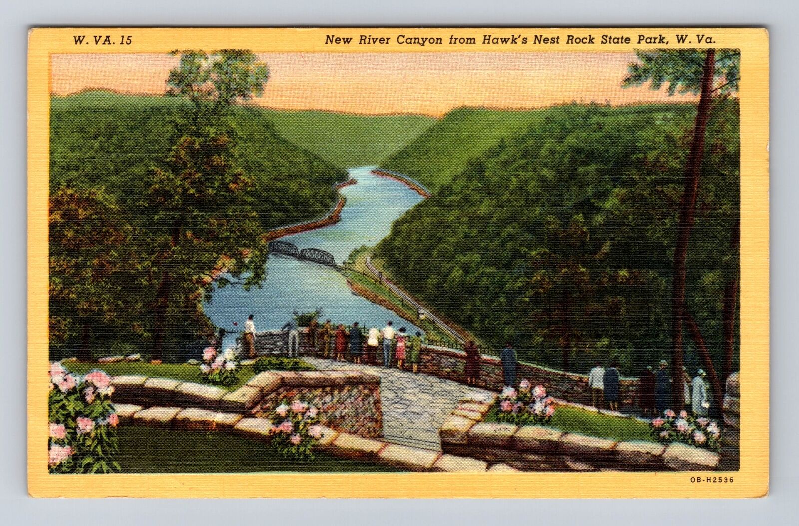 Hawk's Nest WV- West Virginia, New River Canyon, Aerial, Vintage Postcard