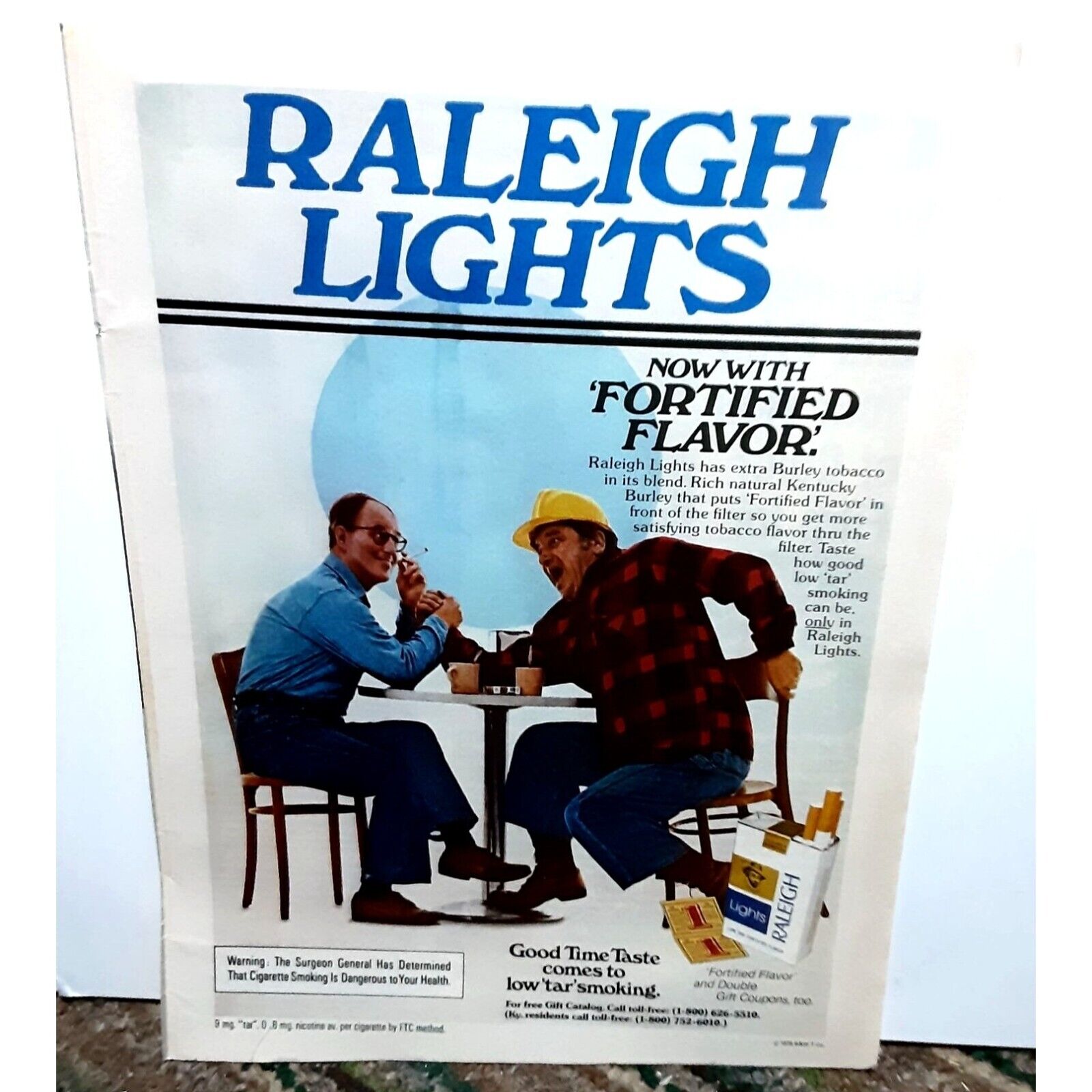 1978 Raleigh Lights Cigarettes Arm Wrestling Ad Vintage Original