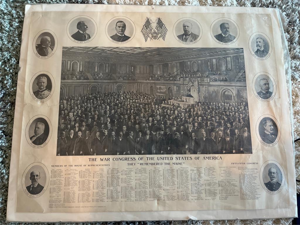 Spanish American War. War Cabinet of the US. Giant Print 1898. VERY RARE.
