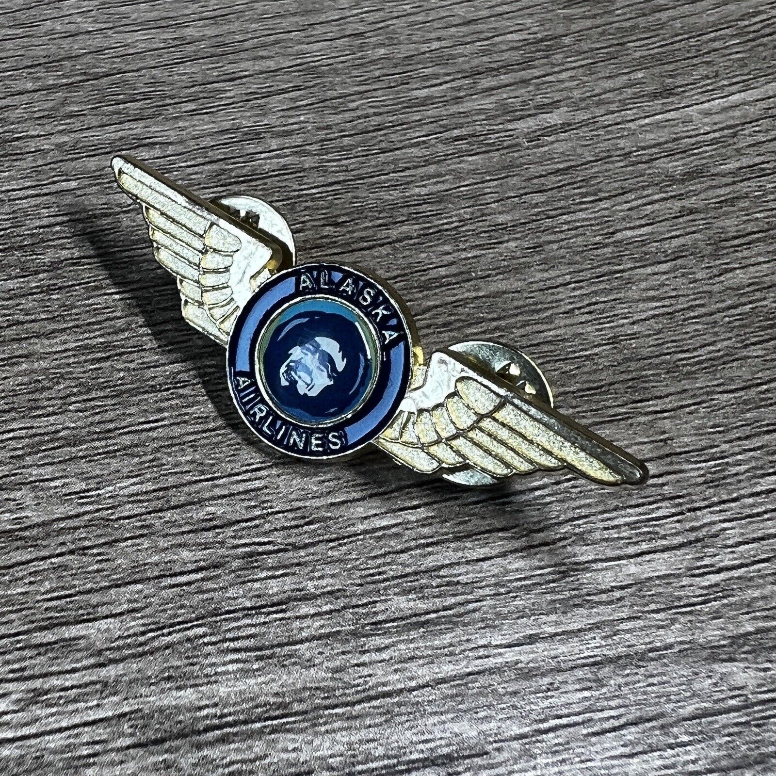 Alaska Airlines Goldtone Metal Wings Lapel Pin Brooch Collectible 2”