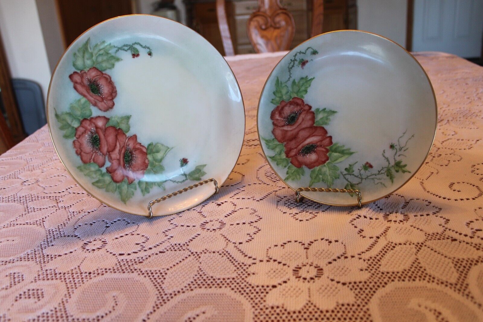 Bareuther Waldsassen Hand Painted Floral Signed Matching Set 2 Porcelain Plates