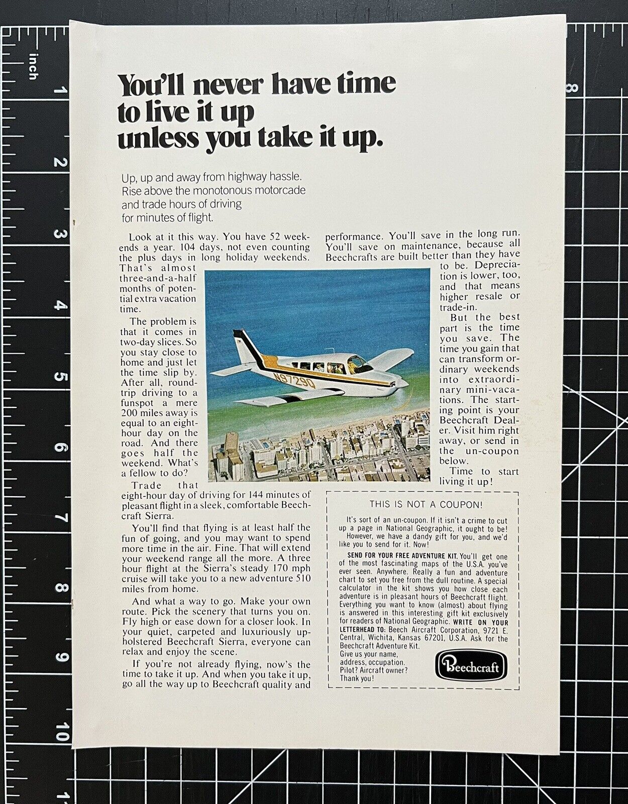 1973 Original Vintage Print Ad Beechcraft Sierra Beautiful Color Advertisement