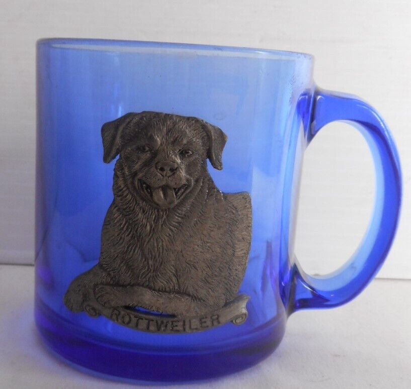 Cobalt Blue Heritage Metalworks Glass Mug Pewter Rottweiler 3-3/4\