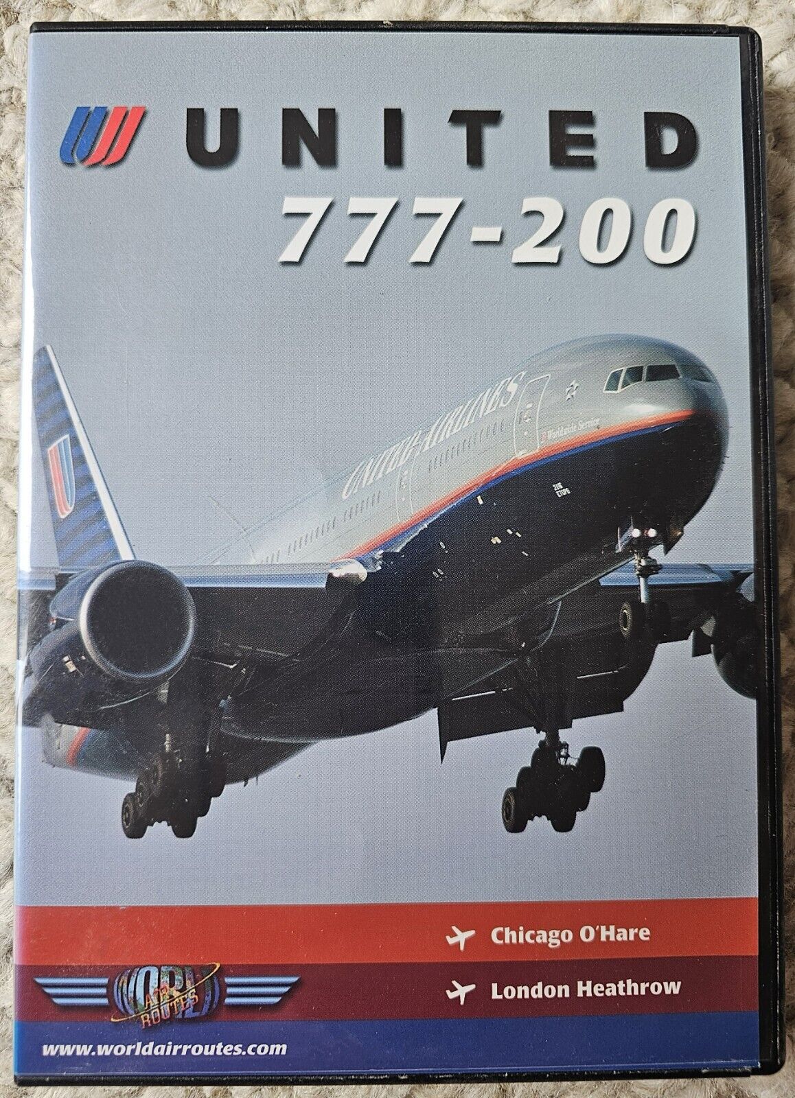 UNITED 777-200 WORLD AIR ROUTES CHICAGO O'HARE LONDON HEATHROW AIRLINER DVD NOP*