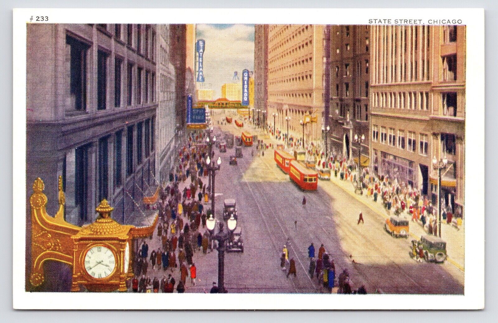 c1920s~State Street~The Loop~Aerial View~Busy Street~Chicago IL~Vintage Postcard