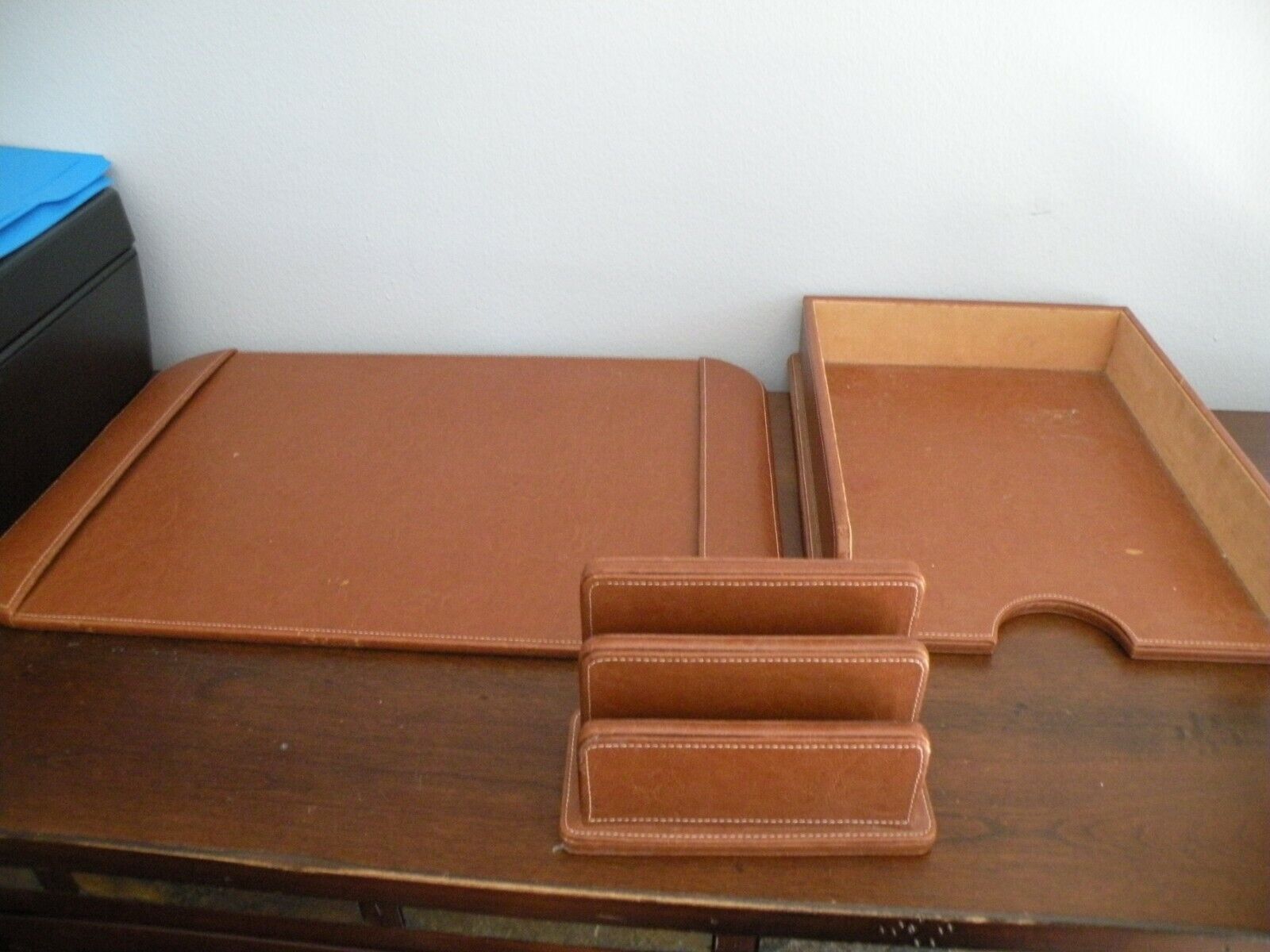 Office Desk Deluxe Executive Leather Desk Set tan brown 3pcs L4
