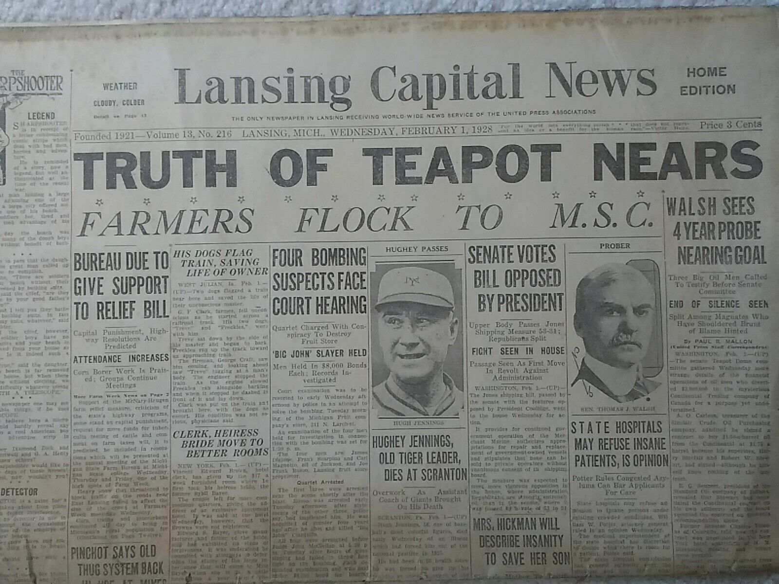 Lansing,Michigan Lansing Capital News February 1, 1928 Newspaper 14 pgs.