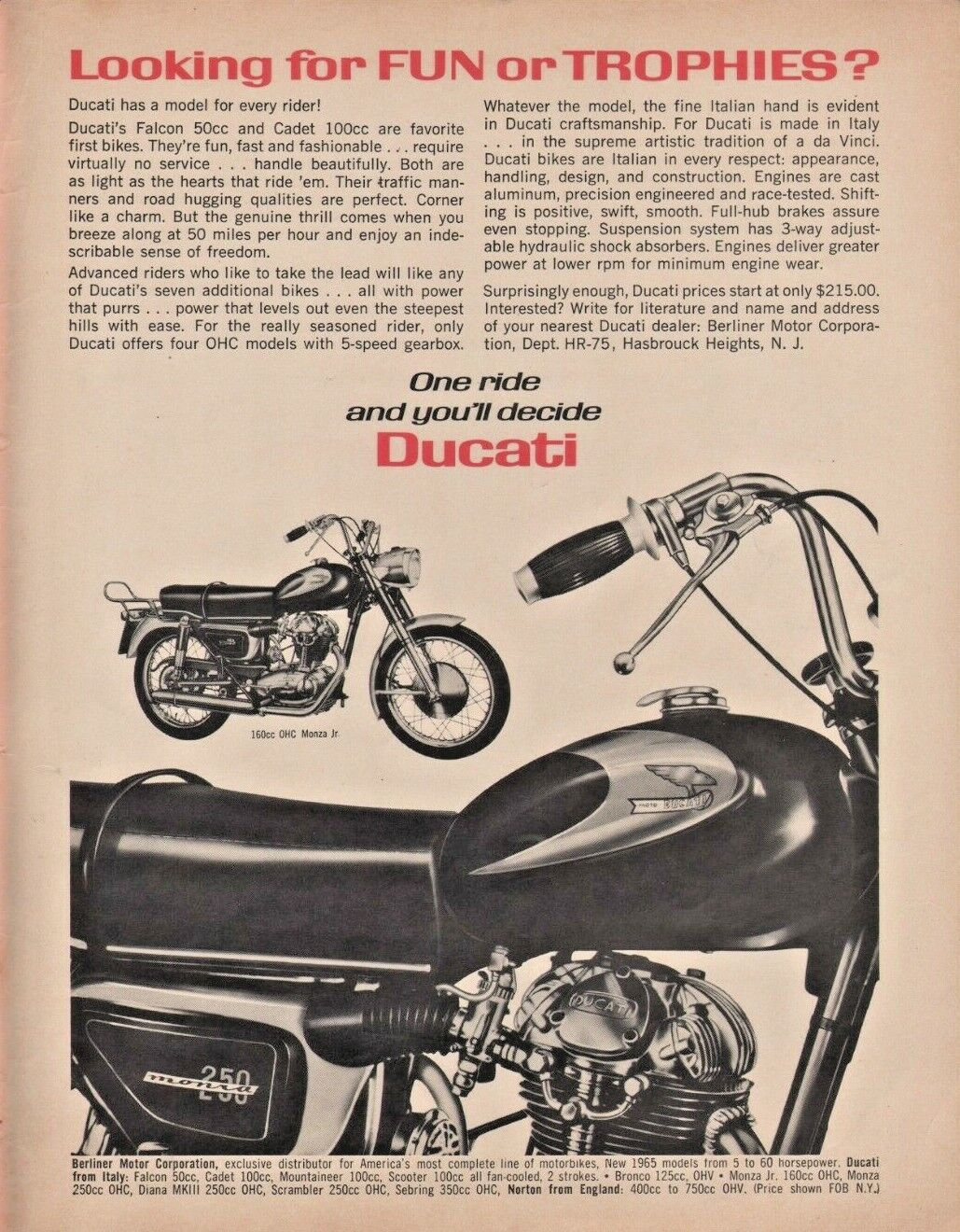 1965 Ducati Monza - Vintage Motorcycle Ad