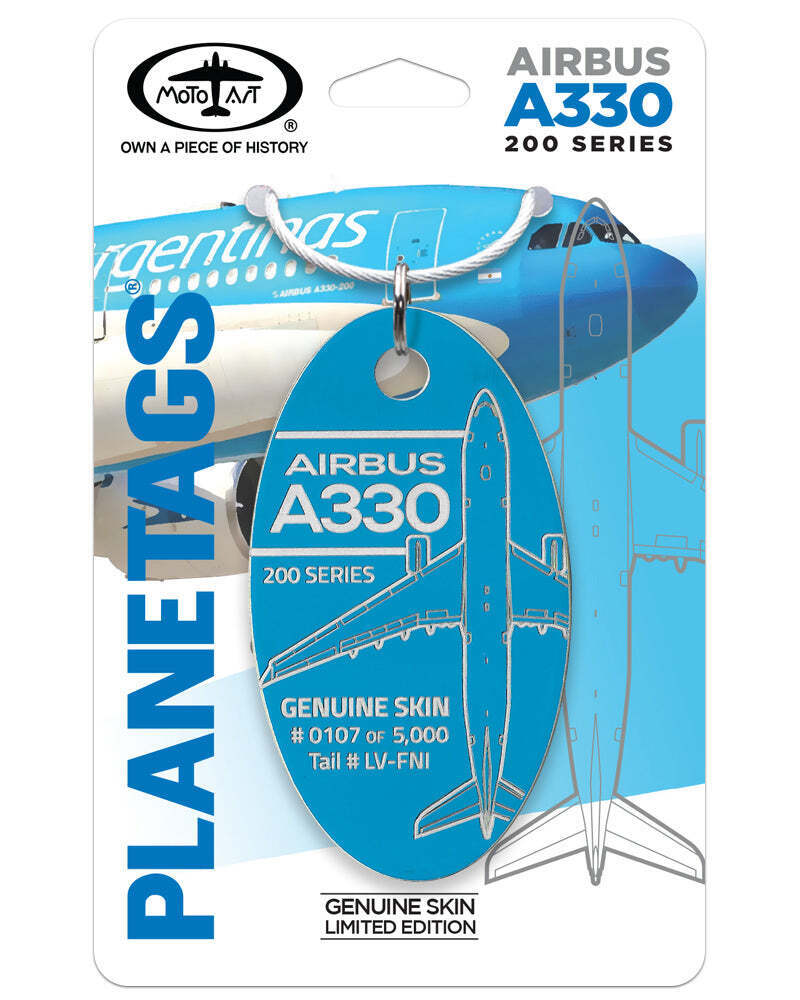 Aerolíneas Argentinas A330-200 Tail #LV-FNI Aluminum Blue Jet Plane Skin Bag Tag