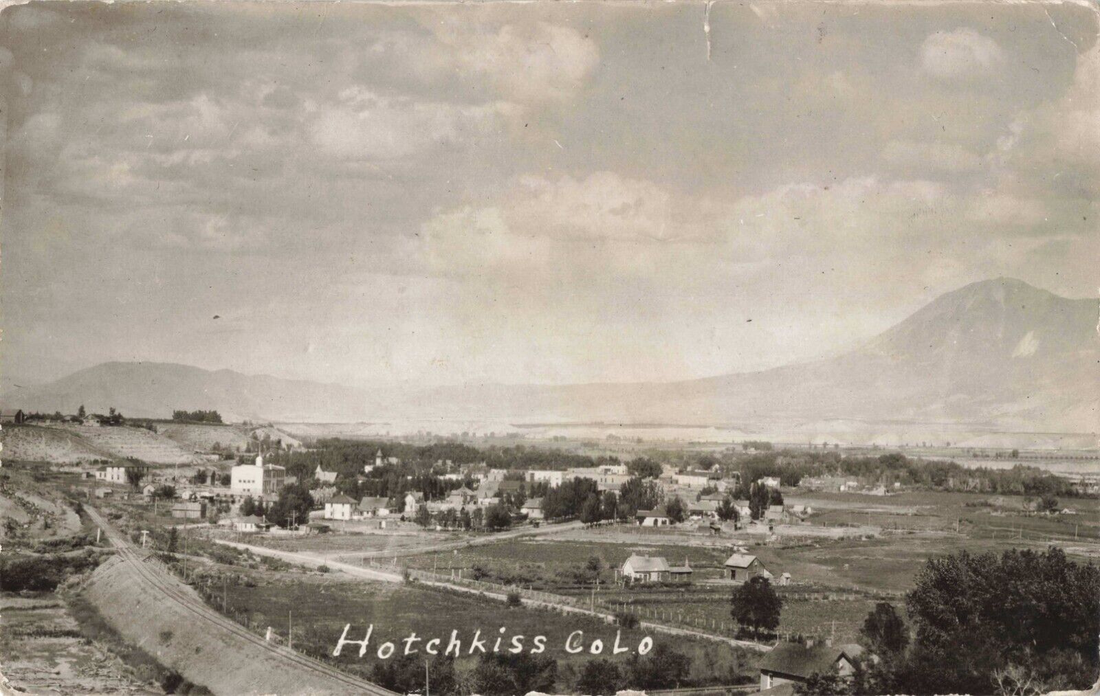 Birdseye View of Hotchkiss Colorado CO Railroad Tracks 1916 Real Photo RPPC