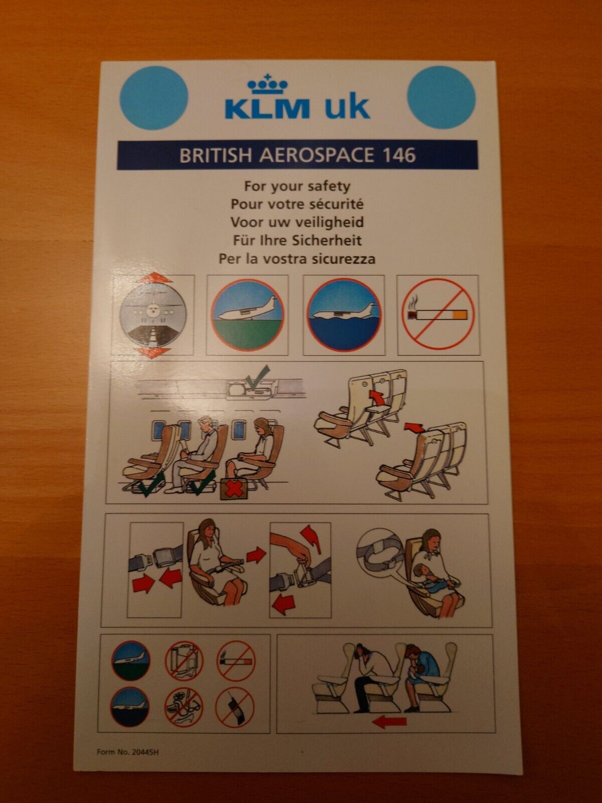 KLM UK BAe 146 20445H SAFETY CARD 