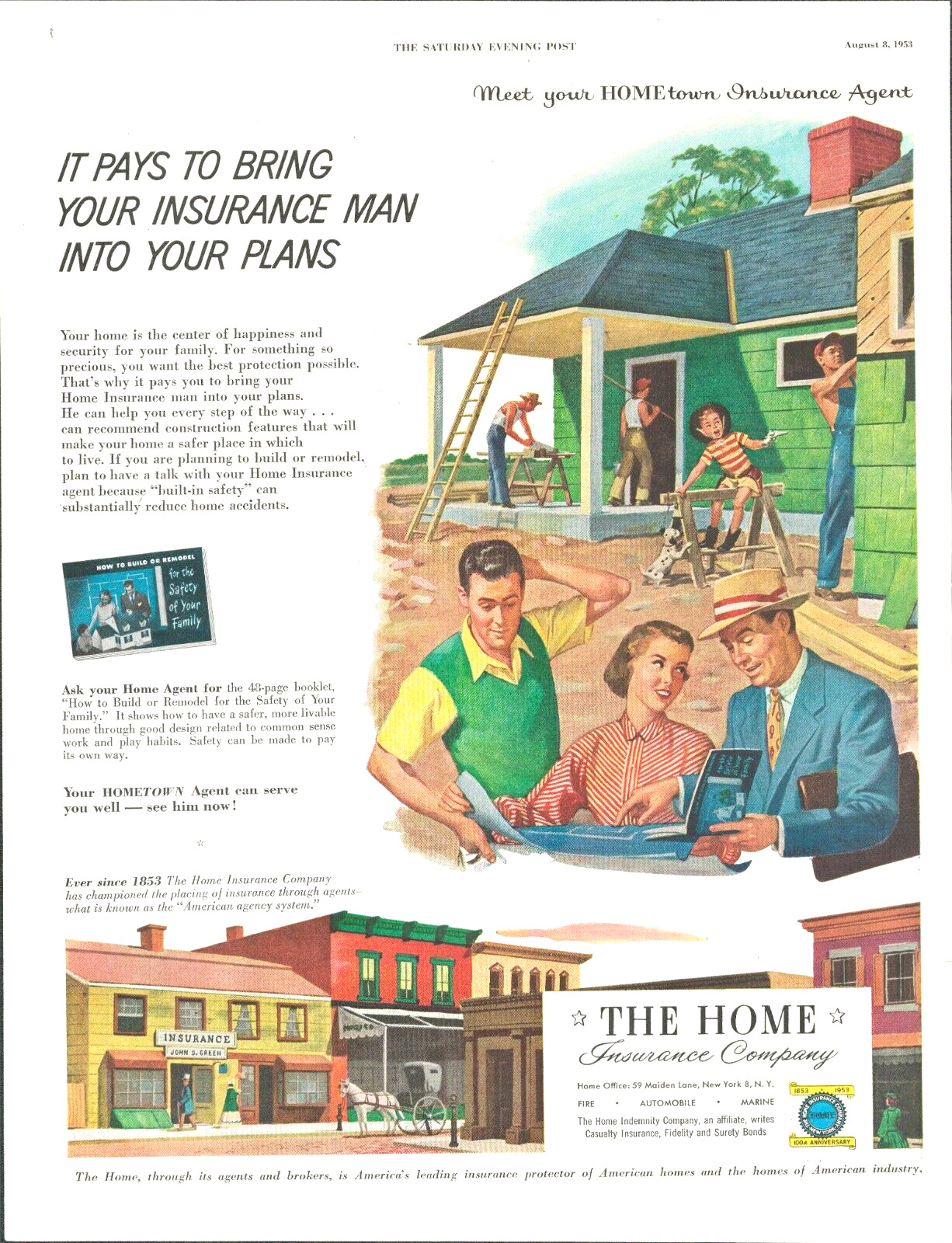 1953 house builders construction family vintage Print Ad Home Insurance