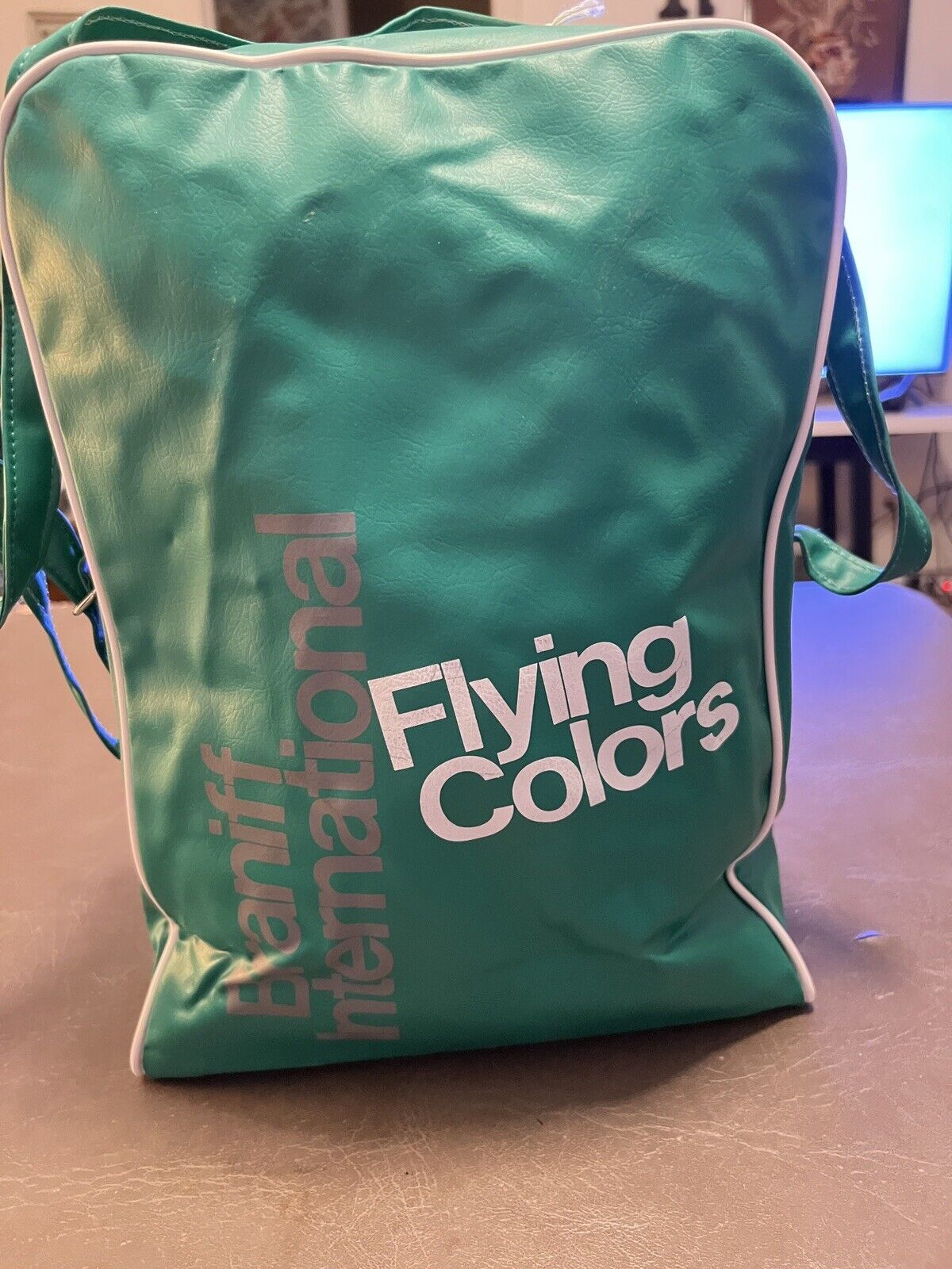 Vintage Braniff  International BI Forest Green Carry On Flight Bag ZipperRARE
