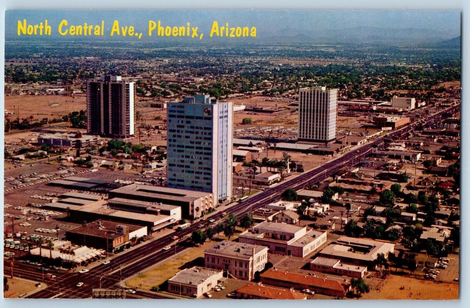 Phoenix Arizona Postcard North Central Avenue Air View Exterior Building c1960