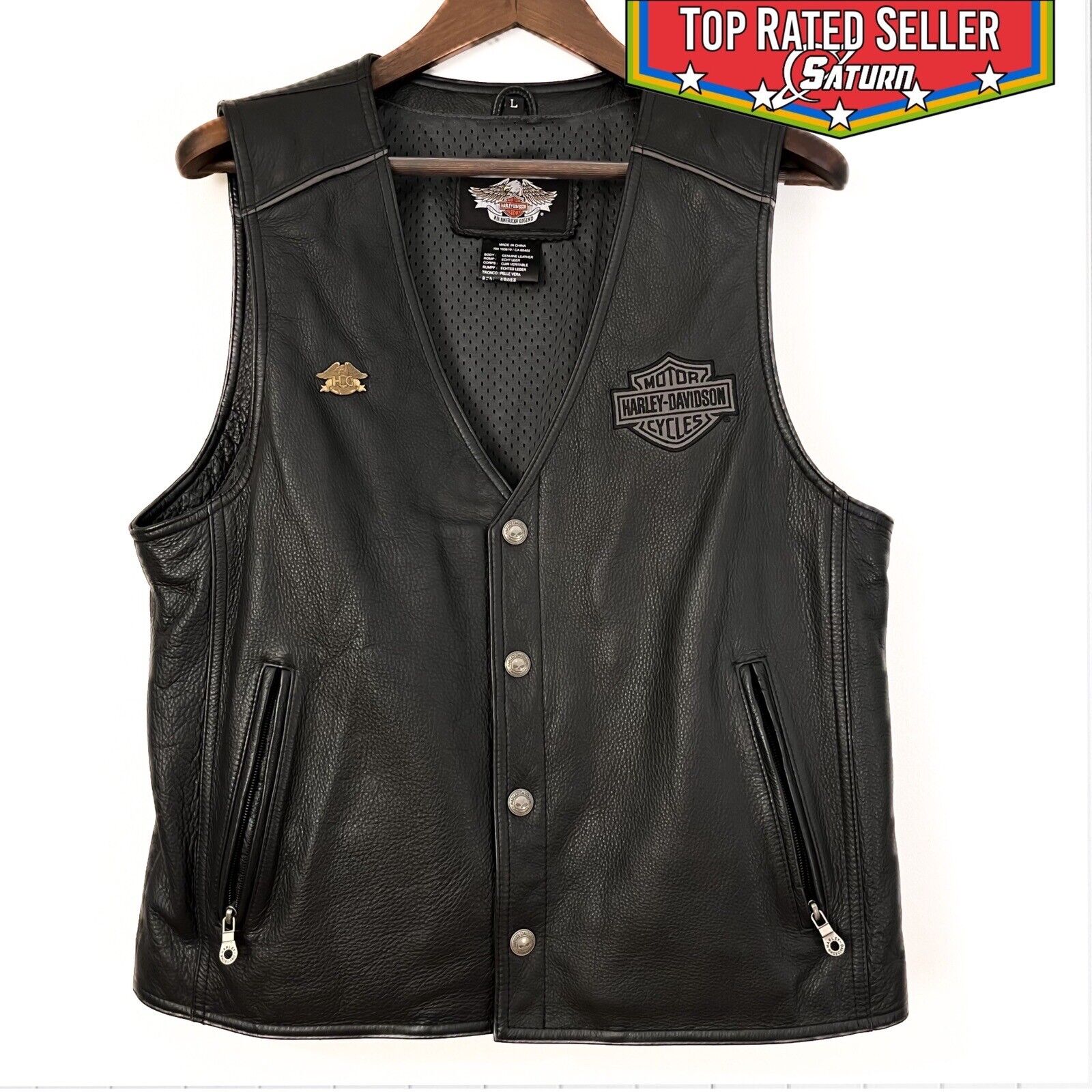 Harley Davidson - Premium Leather Motorcycle Vest - Size Large - Rare Version