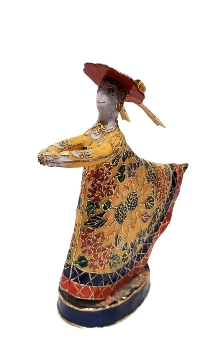 ULTRA RARE Cloisonné Dancing  Girl w/ red hat . French adolescent girl?