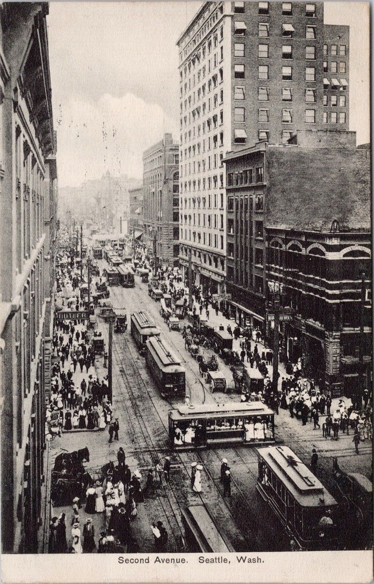 Seattle WA Second Avenue Streetcars Trams 1911 Puget Sound News ANC Postcard H42
