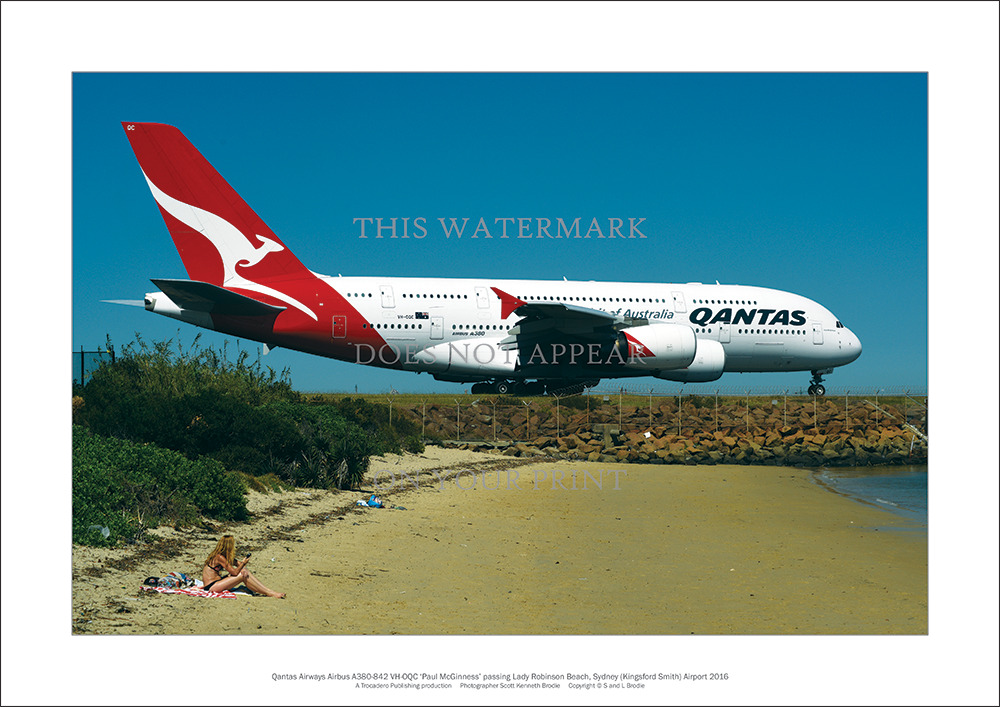 Qantas Airbus A380 A3 Art Print - Departing Sydney Airport – 42 x 29 cm Poster