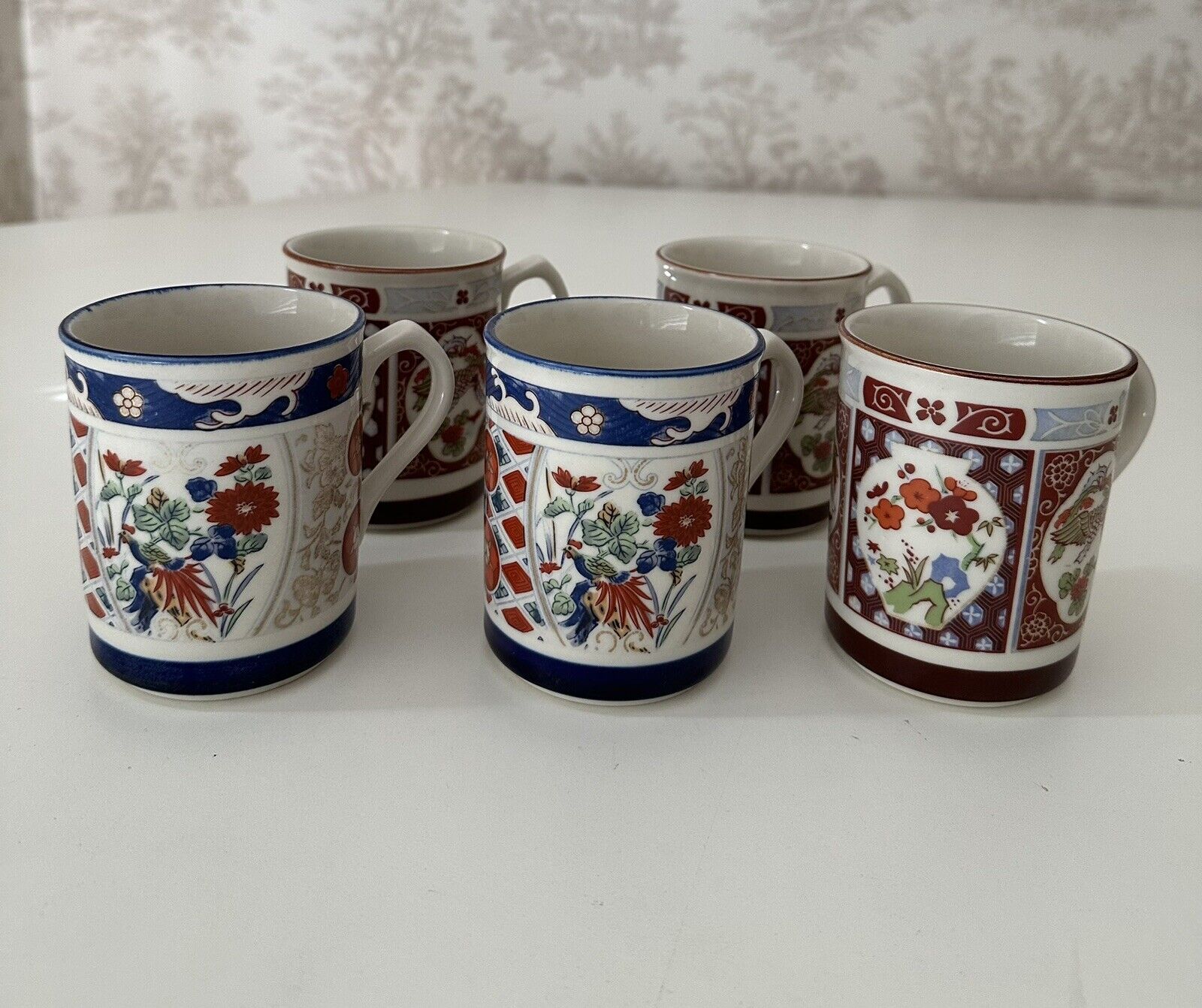 Otagiri Imari Print Vintage Floral Japanese Coffee Mugs Set of Five