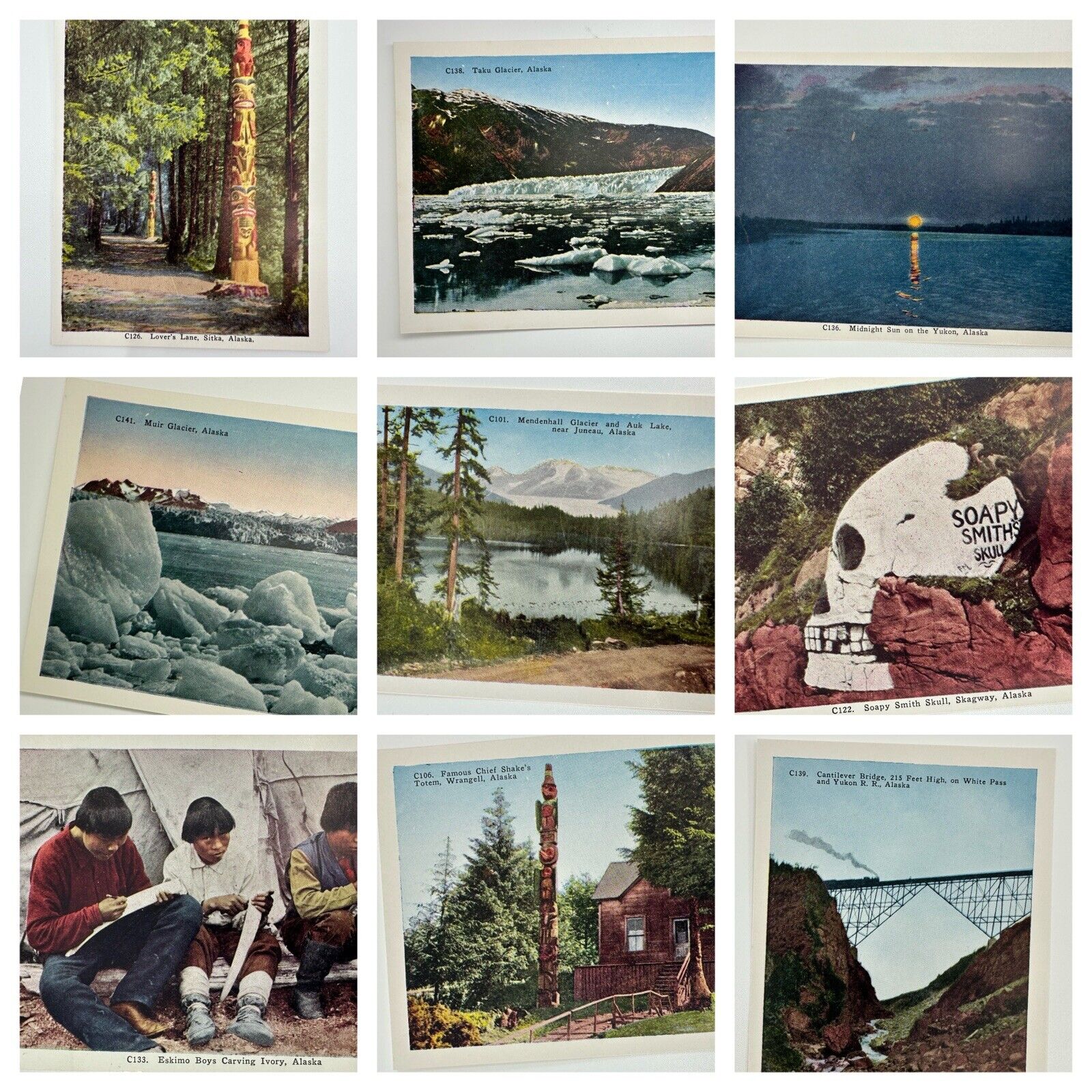Vintage HHT Postcards Lot of 9, Alaska, New Old Stock Eskimos, Totem Poles NOS