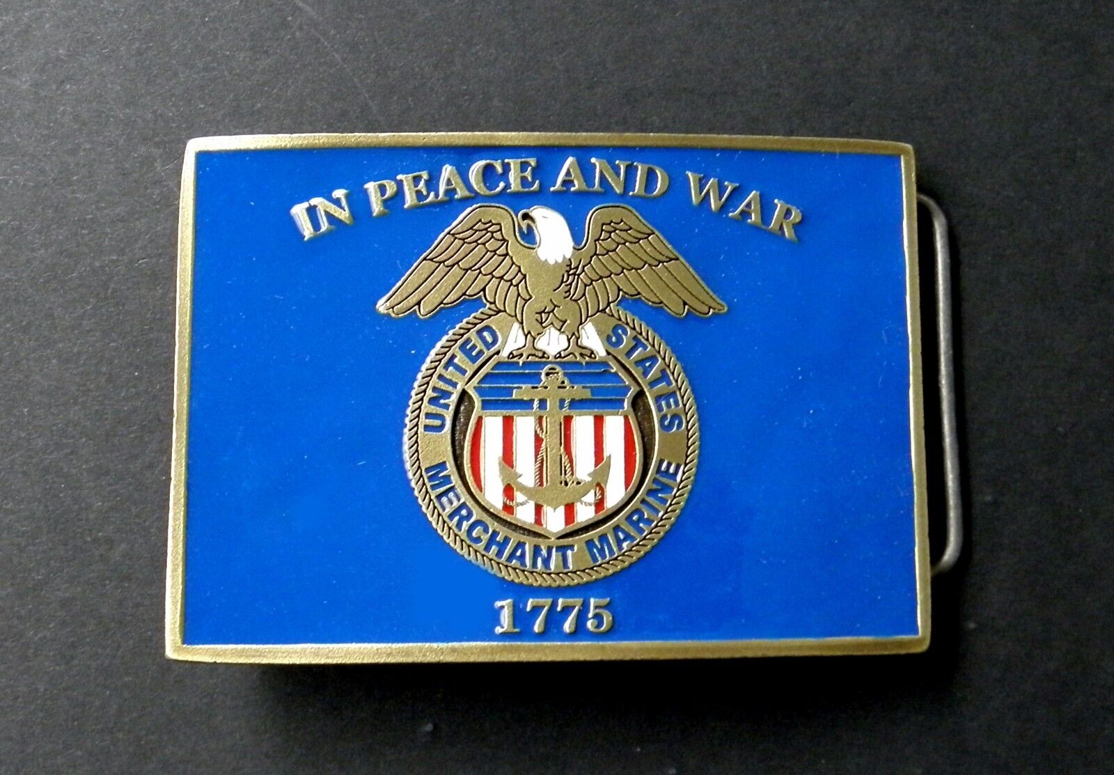 US MERCHANT MARINE BELT BUCKLE 3.1 INCHES 1775 IN PEACE AND WAR