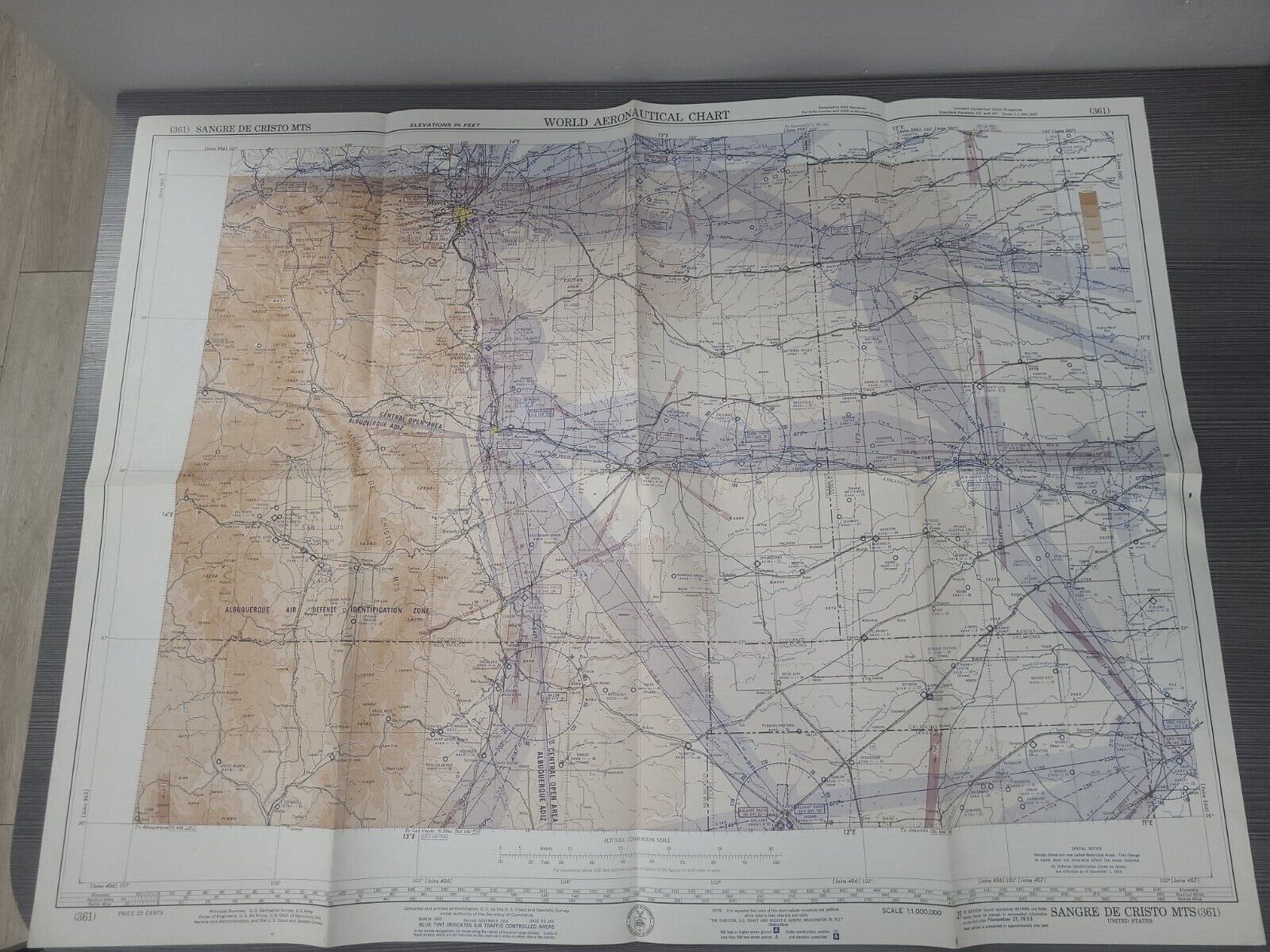vintage world aeronautical map 1954 sangre de cristo mountains airplane chart us