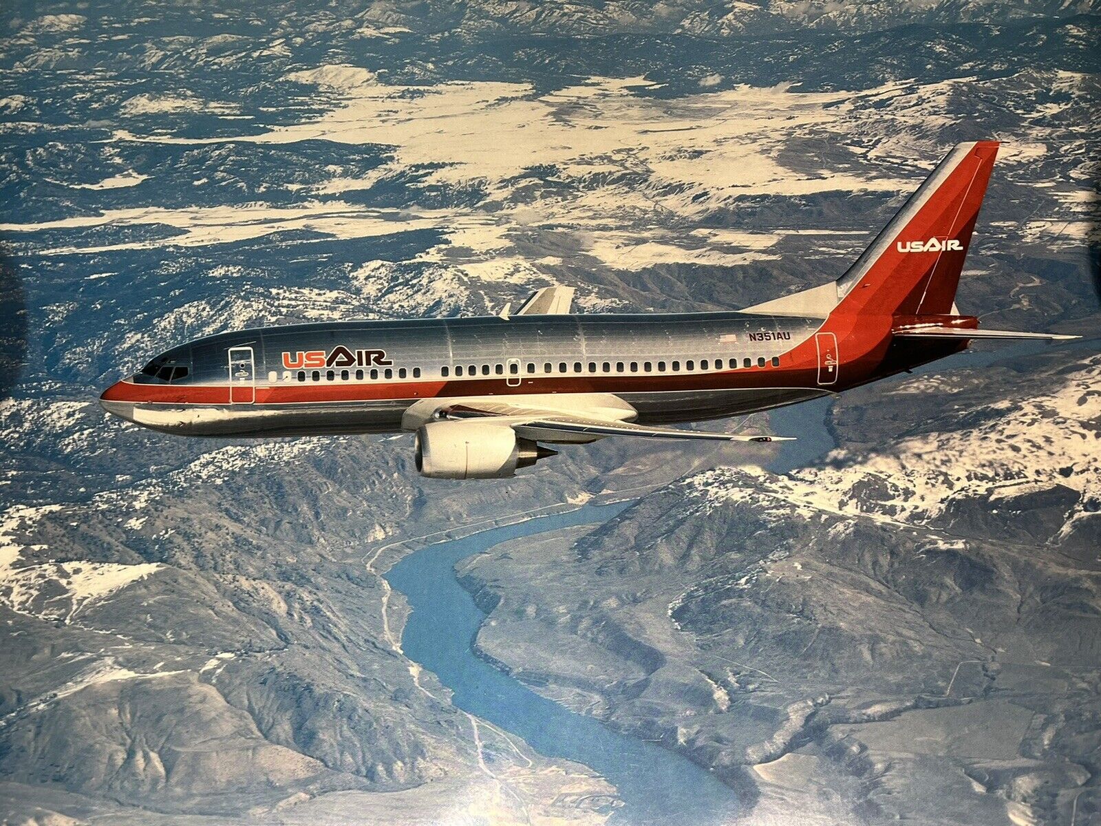USAIR Airline 737 3B7 Photo Poster Corporate Original 1979￼ 20x16” New Old Stock