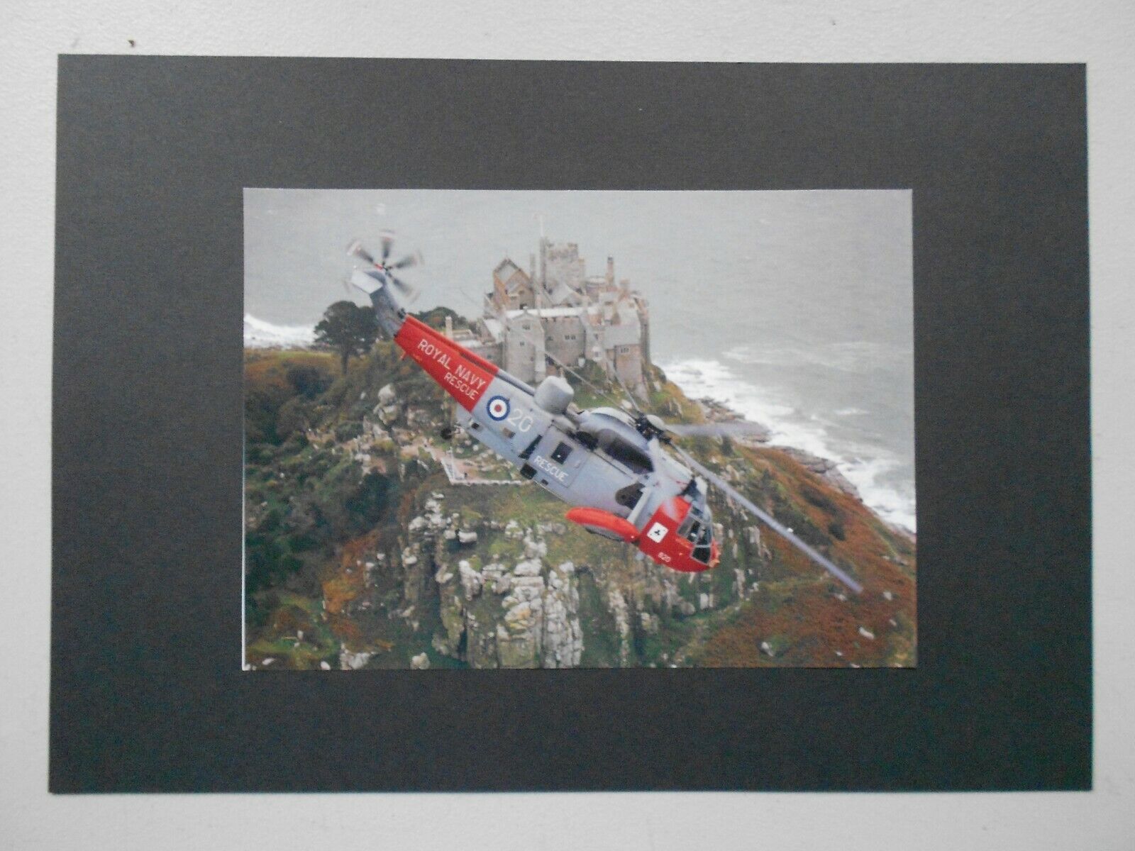 NAVY PRINT-  SEA KING OF 771 NAS OVER ST MICHAELS MOUNT CORNWALL 1996