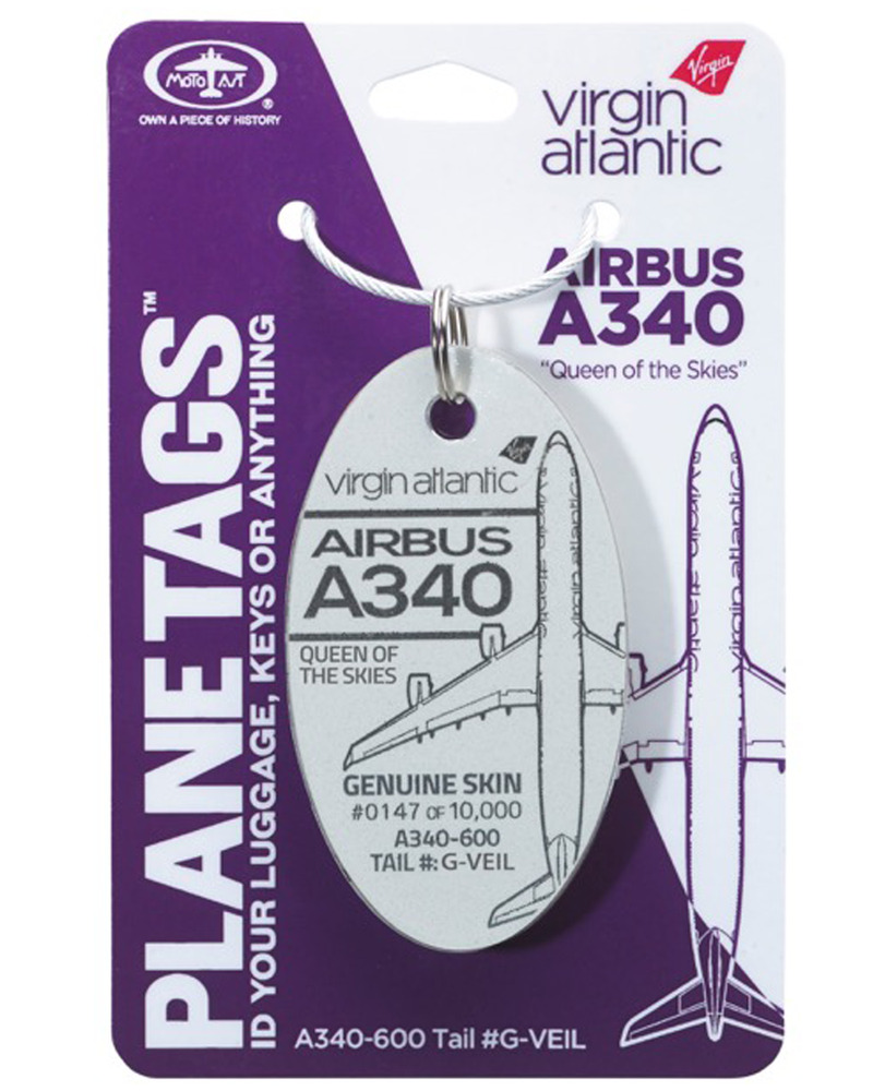 Virgin Atlantic Airbus A340 Queen Of The Skies G-VEIL Metal Plane Skin Bag Tag