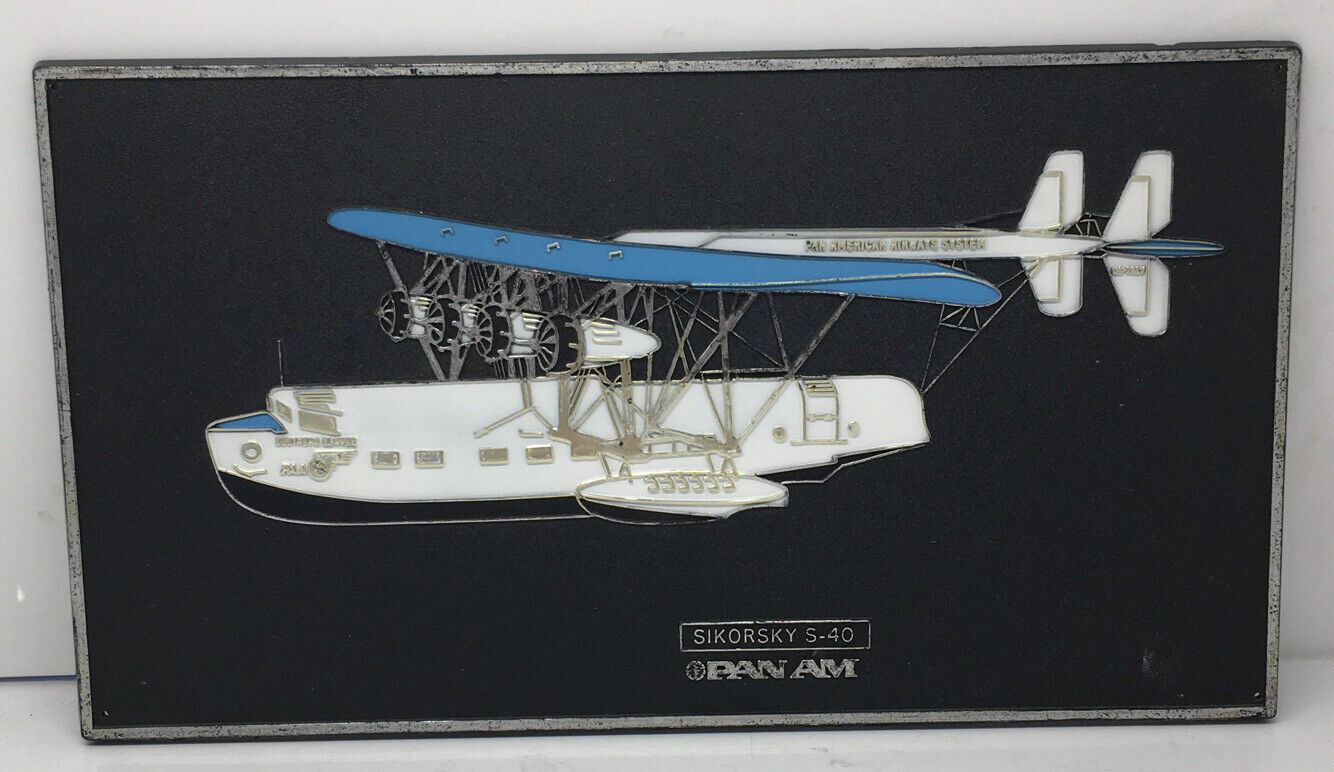 Rare 1970s pan am airline Sikorsky S-40 airplane plaque 10x5.75” plastic